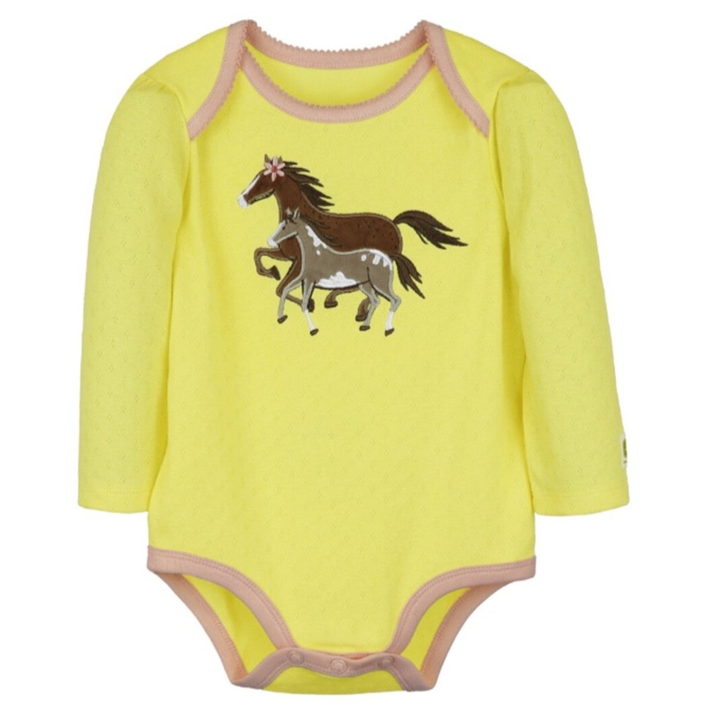 John Deere Infant Romper Bodysuit Kids 3/6M Yellow Horse Embroidery J2B643YN New